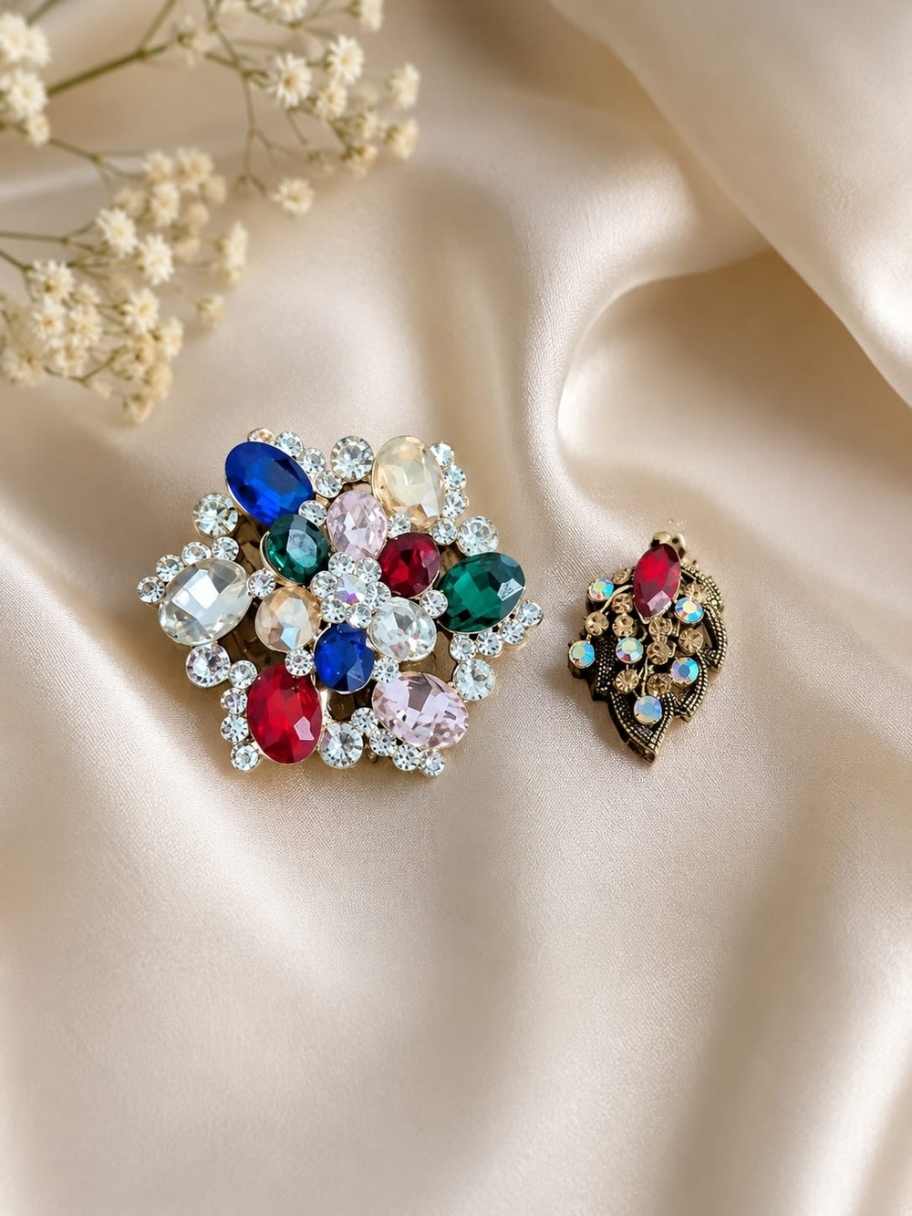 Vintage Style Multi-Color Crystal Rhinestone Brooch Set- Women Jewelry